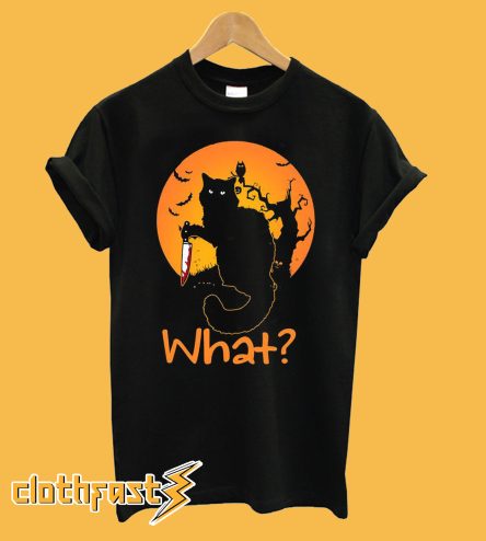 Cat What Murderous Black Cat With Knife Halloween T-Shirt