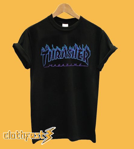 Thrasher Blue flame black T shirt