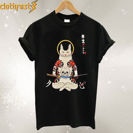 Ukiyo E Funny Samurai Cat T-Shirts