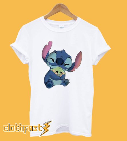 Baby Stitch Hug Baby Yoda T-Shirt