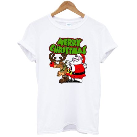 Santa And Reindeer Merry Christmas T-Shirt