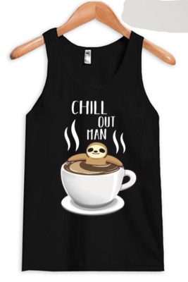 Chill Out Man Sloth Coffee Lover Black Tank Top
